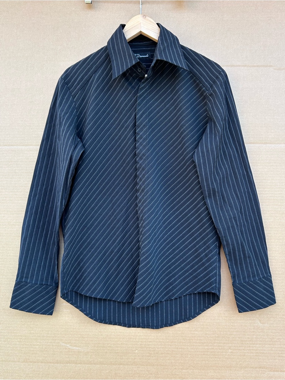 7 Diamonds Pinstripe Button Down Shirt Men’s Textured Black White Goth Prep